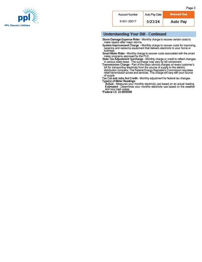 USA Pennsylvania PPL electric utility bill, 3 pages 2